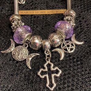 Charm Bracelet Pentagram Celtic Knot Triple Moon Hecate Silver Purple Jewelry